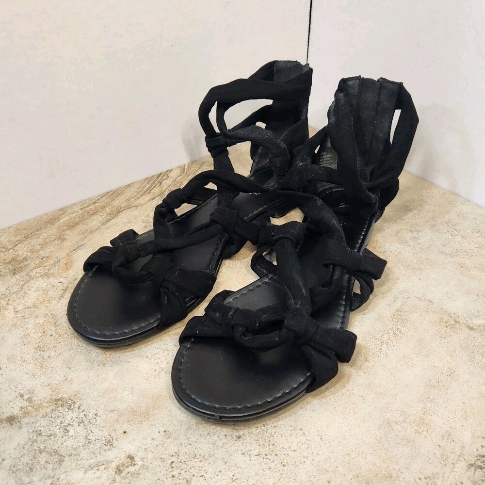 JUSTFAB Women's Black Strappy Sandals Back Zip US 9